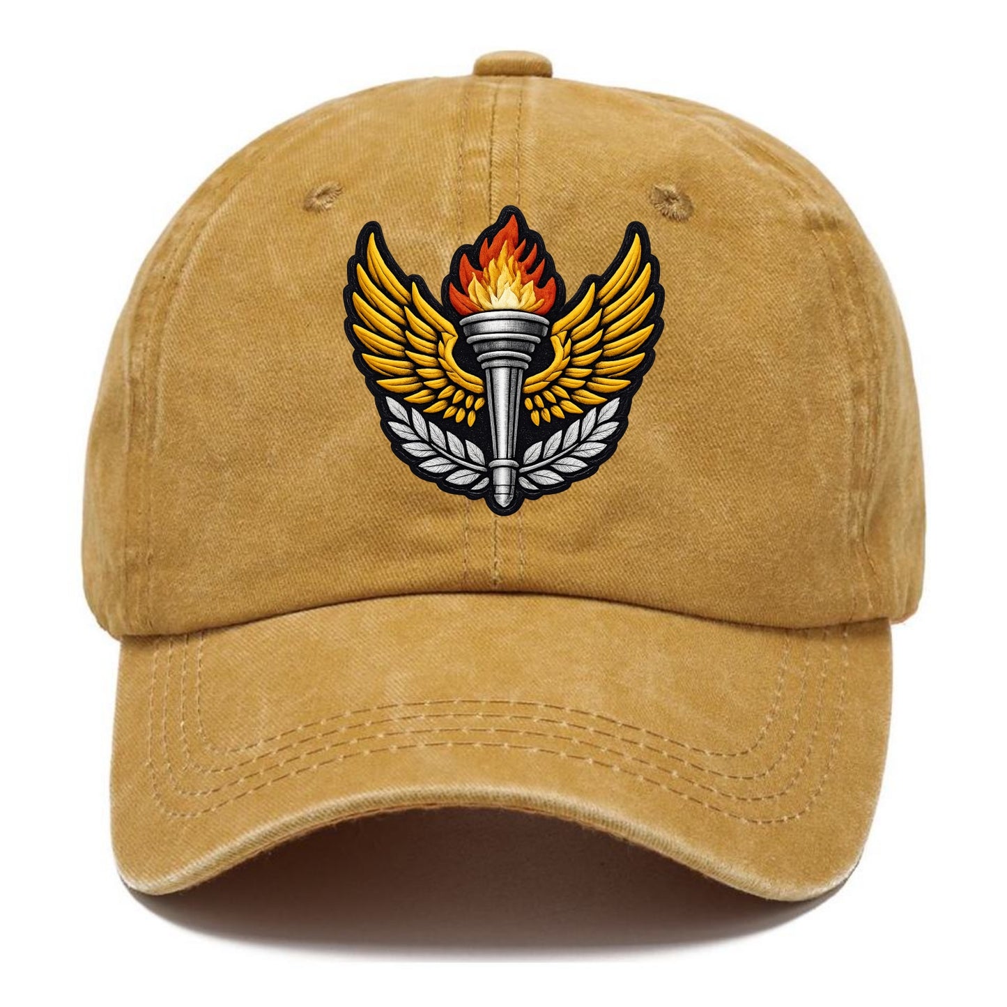Embroidered patch design - TRACK AND FIELD TORCH - Olympic style torch with wings in - Classic Cap - Golden Harvest(Yellow)