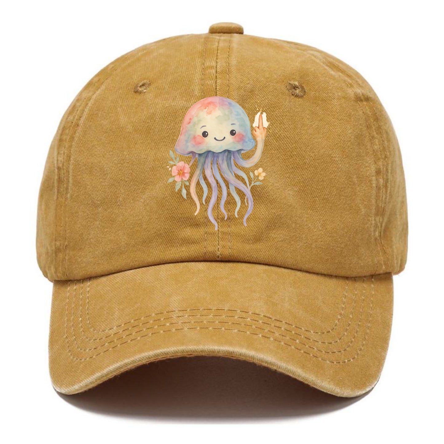 jellyfish with kawaii face and tentacles, one tentacle pointing up defiantly - Classic Cap - Golden Harvest(Yellow)