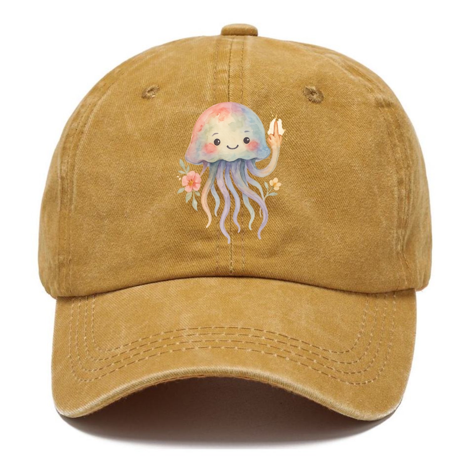 jellyfish with kawaii face and tentacles, one tentacle pointing up defiantly - Classic Cap - Golden Harvest(Yellow)