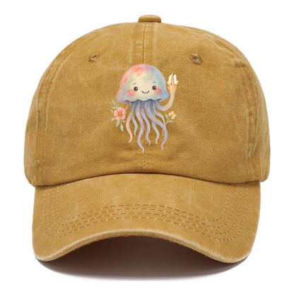 jellyfish with kawaii face and tentacles, one tentacle pointing up defiantly - Classic Cap - Golden Harvest(Yellow)