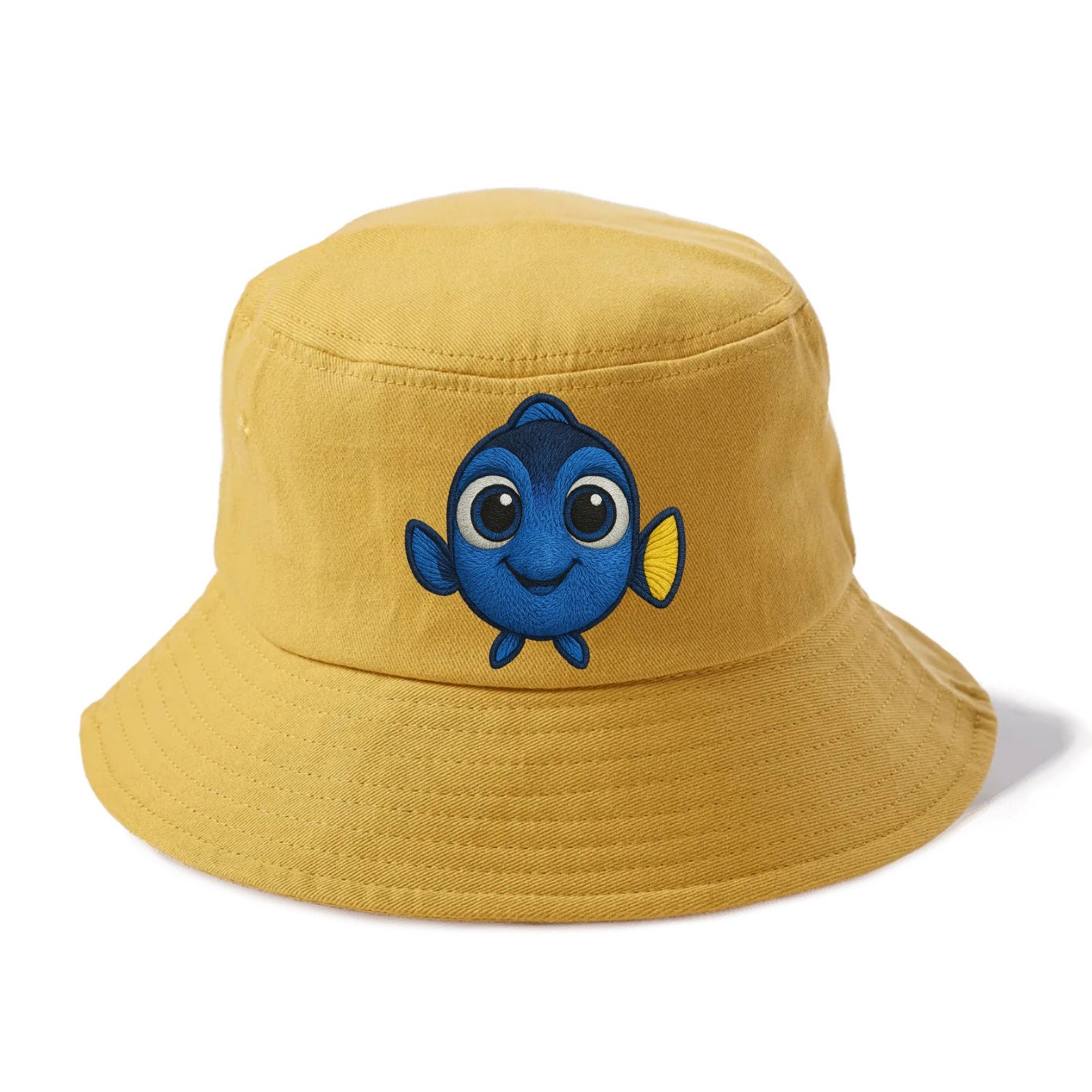 Baby Blue Tang - bright blue with yellow tail, big eyes, front-facing, Dory-style - Bucket Hat - Golden Harvest(Yellow)