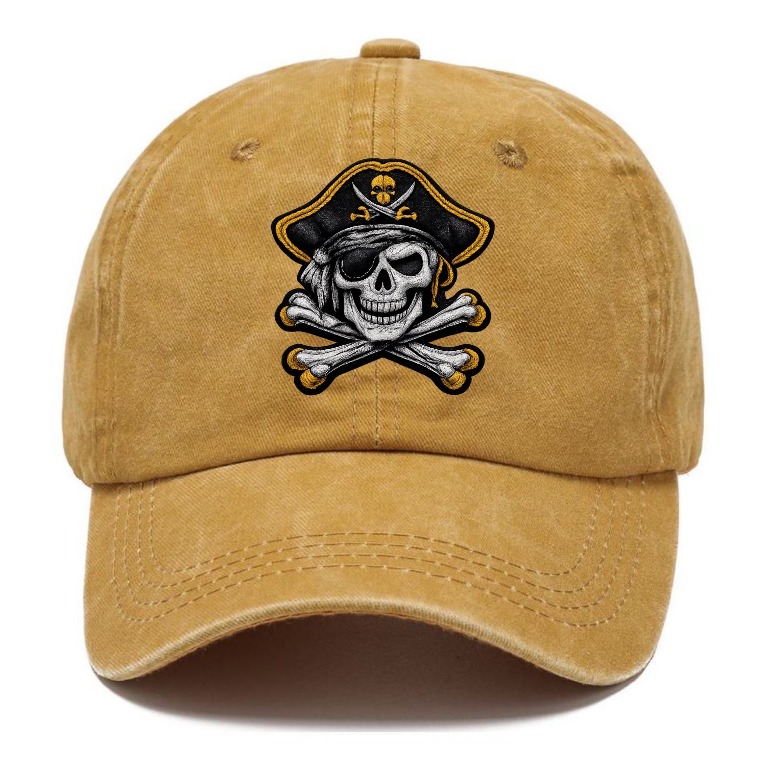 PIRATE SKULL - Jolly Roger skull in black and white , pirate - Classic Cap - Golden Harvest(Yellow)