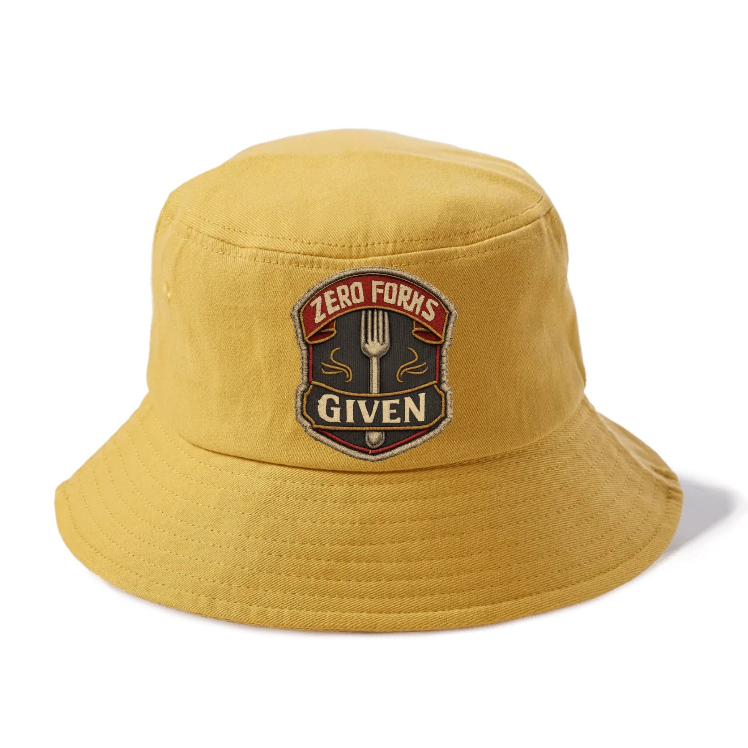 ZERO FORKS GIVEN - fork with text in silver , no cares attitude - Bucket Hat - Golden Harvest(Yellow)