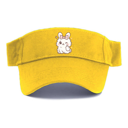 fluffy white angora rabbit with pink bow, one paw delicately flipping off - Visor - Golden Harvest(Yellow)