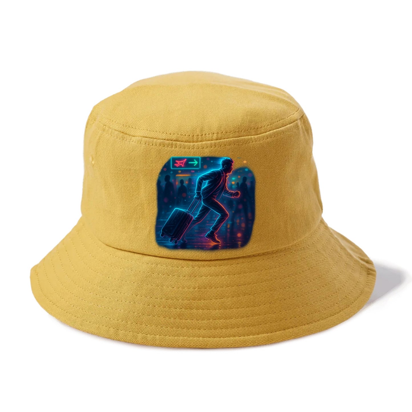 person running with luggage through crowded airport terminal - Bucket Hat - Golden Harvest(Yellow)