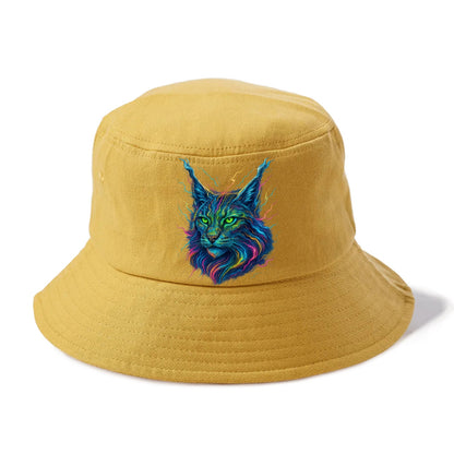 Wild lynx with ear tufts transforming into liquid mercury flows, silver and gold - Bucket Hat - Golden Harvest(Yellow)