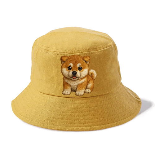 Baby Akita Puppy - fluffy bear-like, curled tail, dignified eyes, front-facing, - Bucket Hat