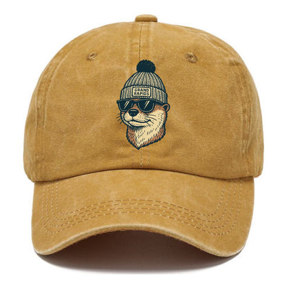 Grand Rapids River Otter wearing Grand Rapids beanie with pom pom and wayfarer - Classic Cap - Golden Harvest(Yellow)