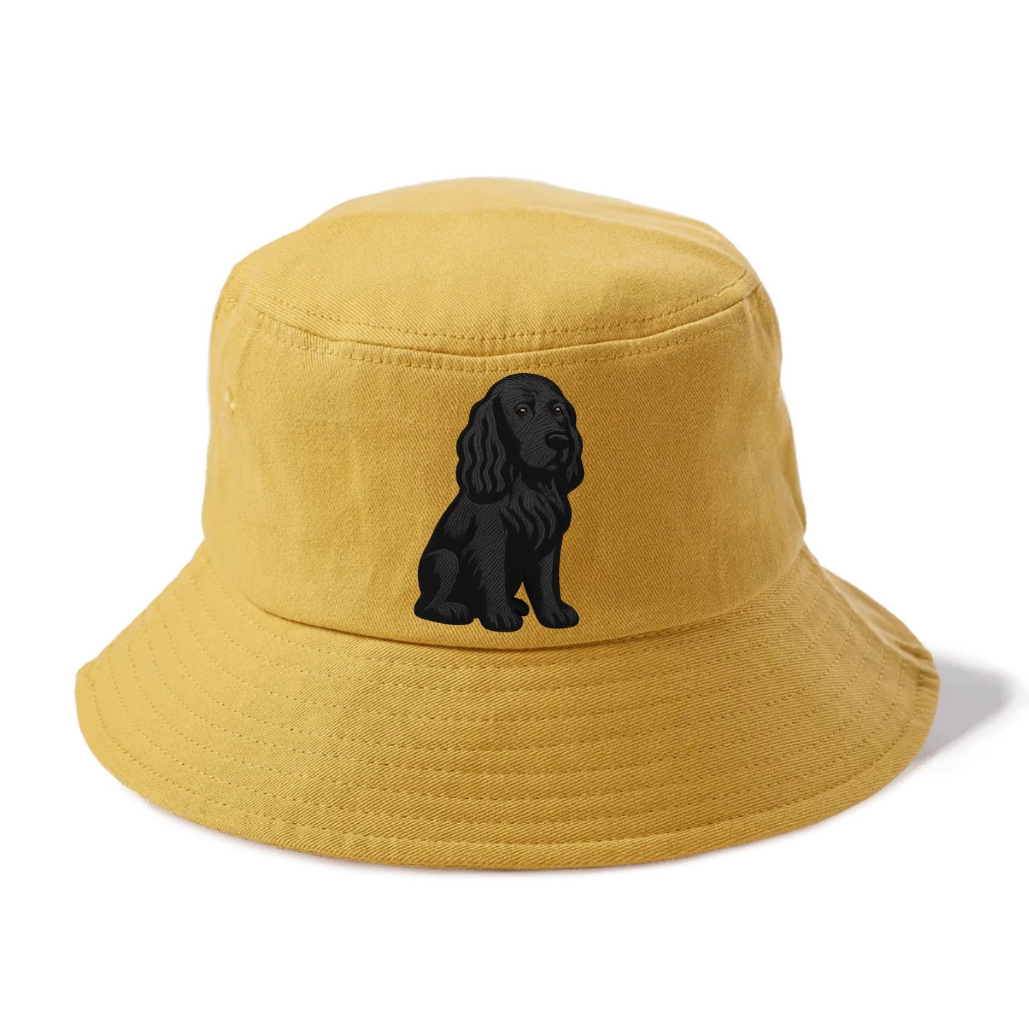 Field Spaniel - Black silky coat embroidered pose - Bucket Hat - Golden Harvest(Yellow)