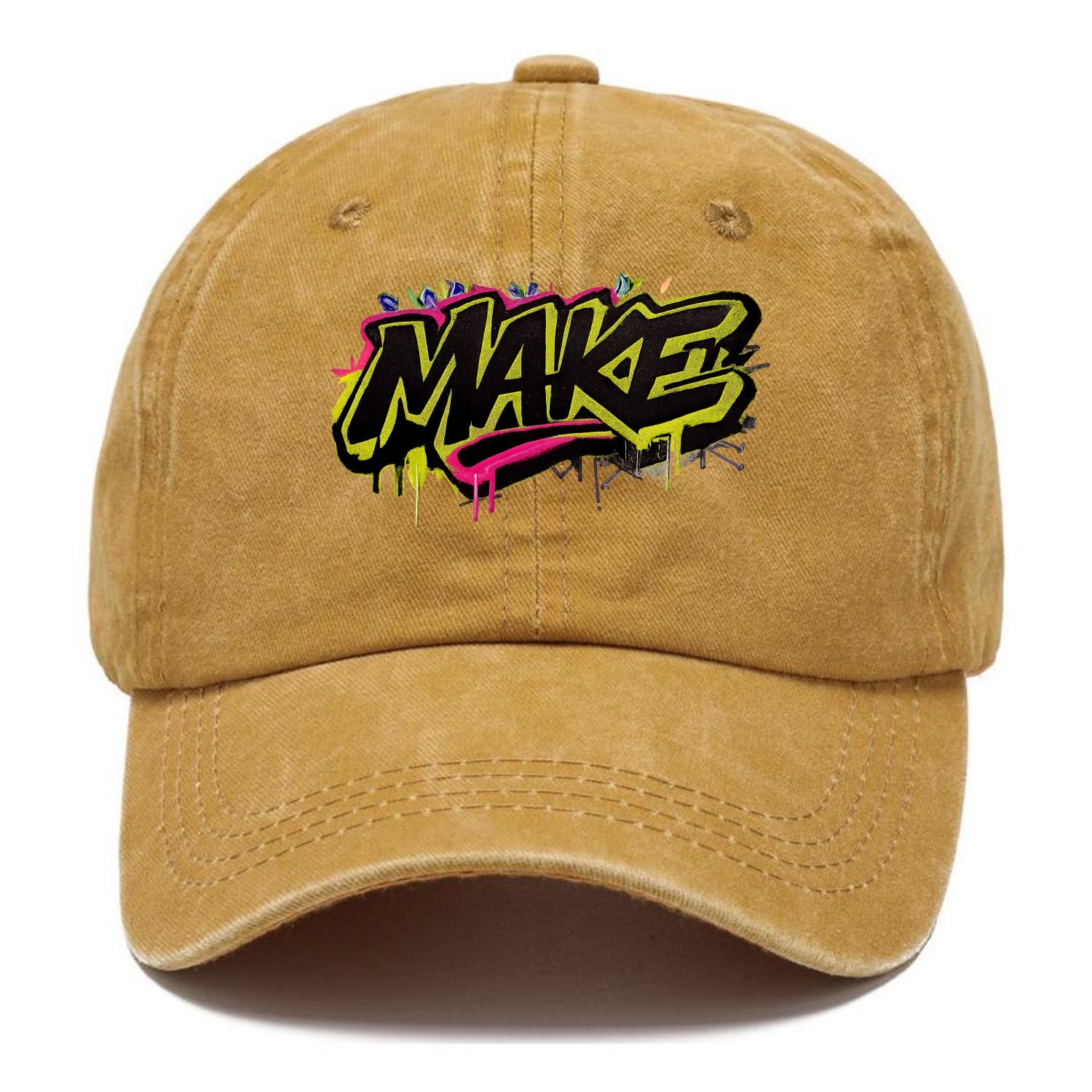 Bold typography design - "MAKE" - creating, producing, doing - Classic Cap - Golden Harvest(Yellow)