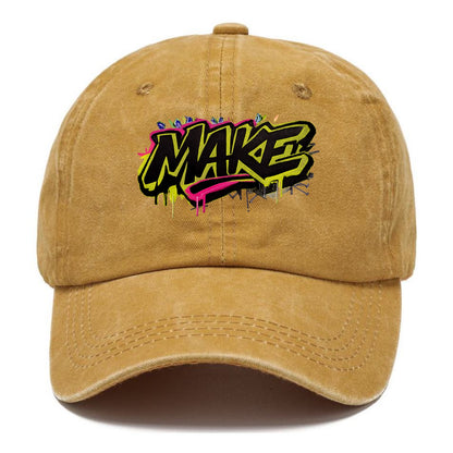 Bold typography design - "MAKE" - creating, producing, doing - Classic Cap - Golden Harvest(Yellow)