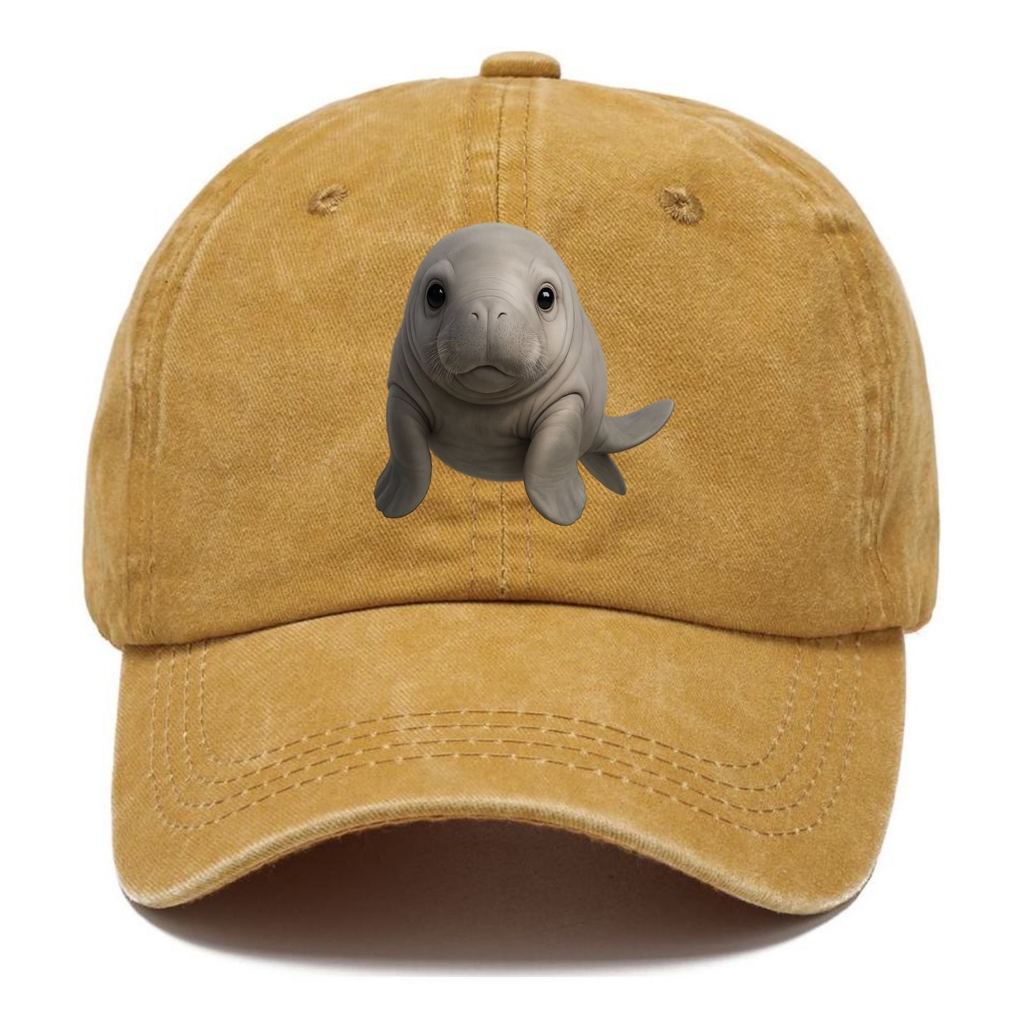 Baby Dugong - gray with paddle tail, gentle expression, whiskers, front-facing, sweet - Classic Cap - Golden Harvest(Yellow)