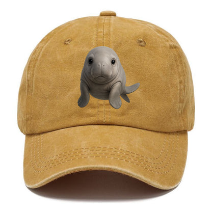 Baby Dugong - gray with paddle tail, gentle expression, whiskers, front-facing, sweet - Classic Cap - Golden Harvest(Yellow)