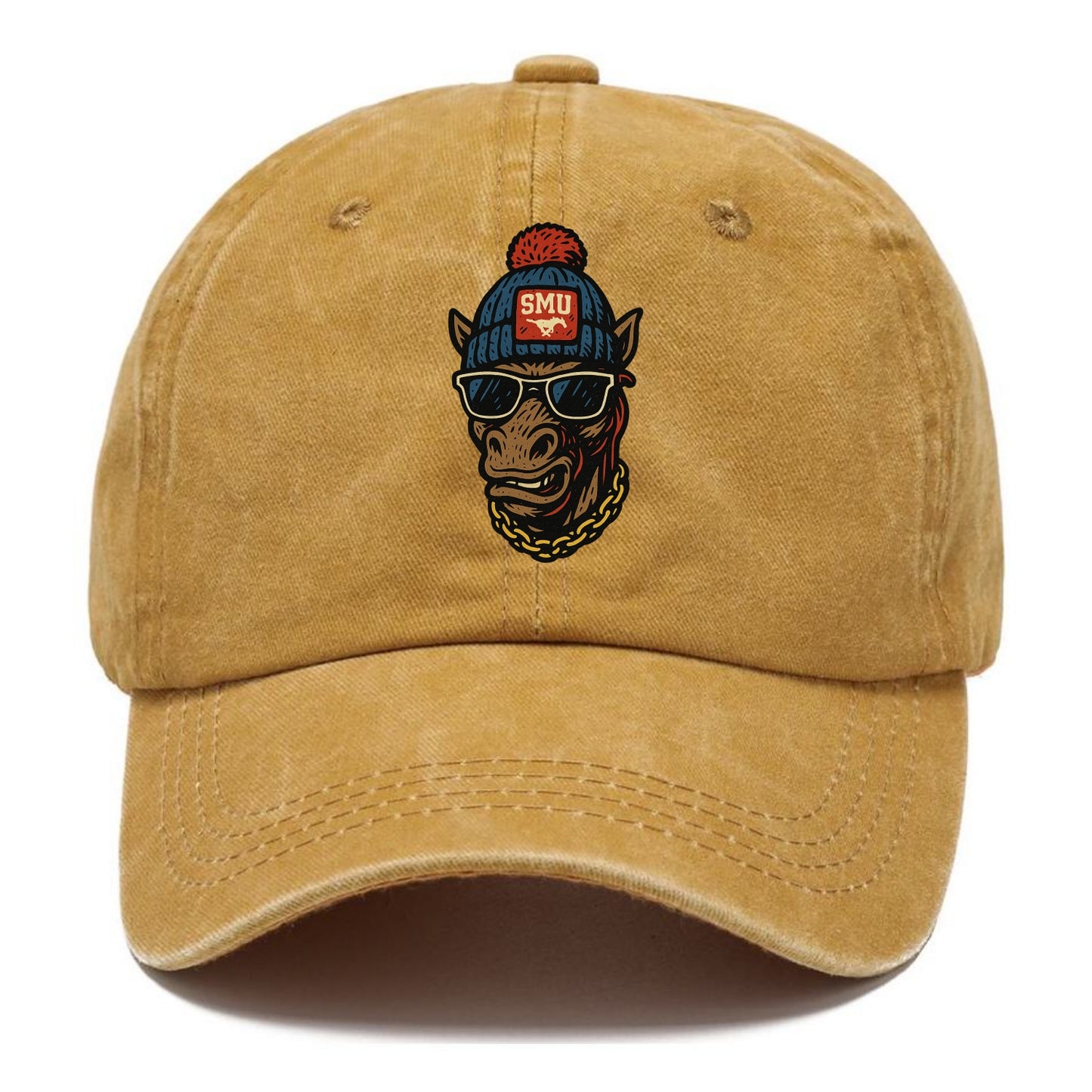 Dallas Mustang wearing SMU beanie with pony patch - Classic Cap - Golden Harvest(Yellow)