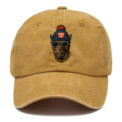 Dallas Mustang wearing SMU beanie with pony patch - Classic Cap - Golden Harvest(Yellow)