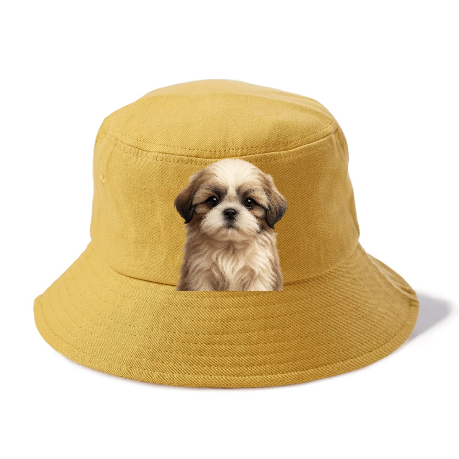 Baby Shih Tzu Puppy - long flowing coat, flat face, big dark eyes, front-facing, royal - Bucket Hat - Golden Harvest(Yellow)