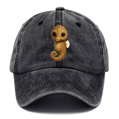 Baby Seahorse - curled tail, snout, large eyes, front-facing, delicate and cute - Classic Cap - Graphite