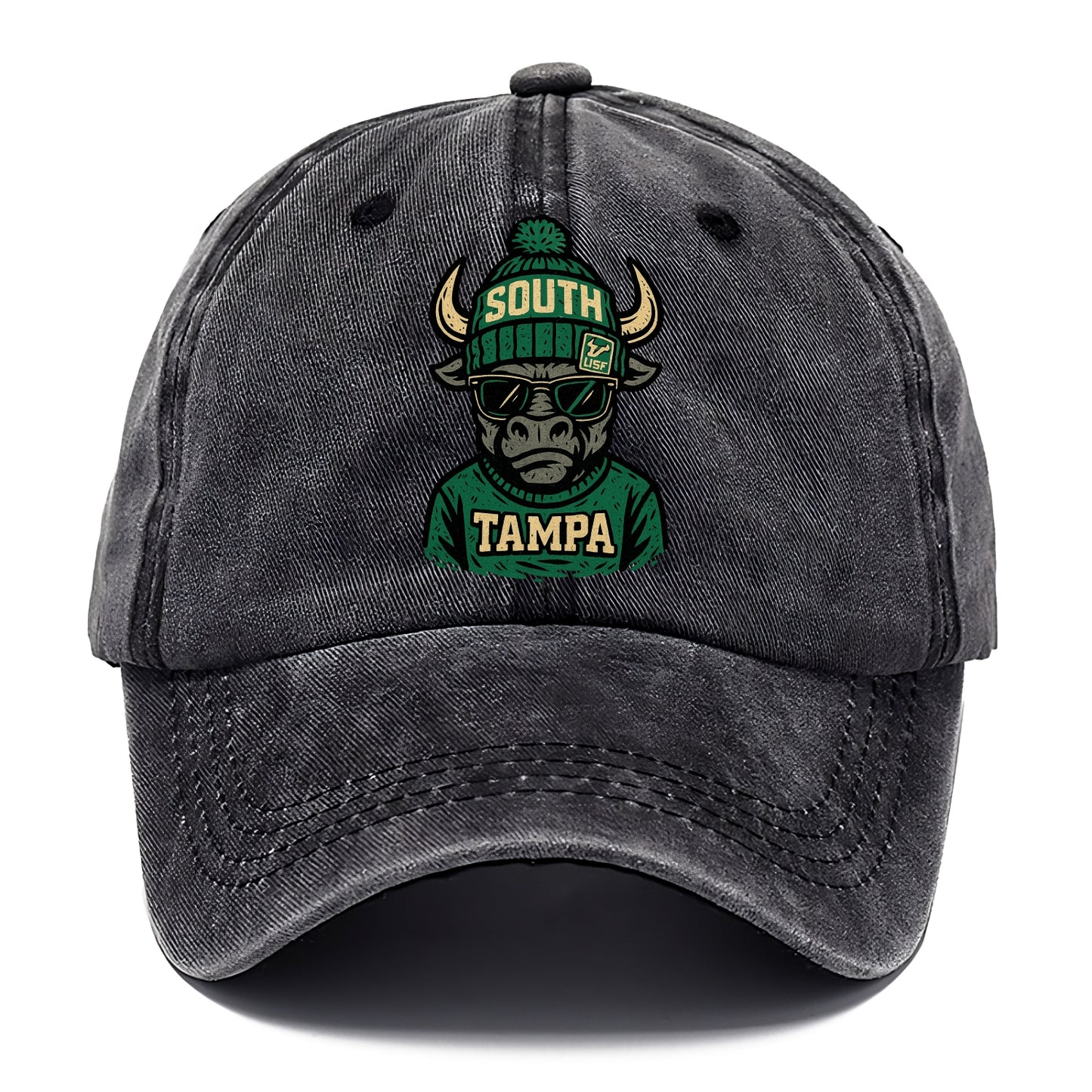 Tampa Bull wearing South Florida beanie with USF patch - Classic Cap - Graphite