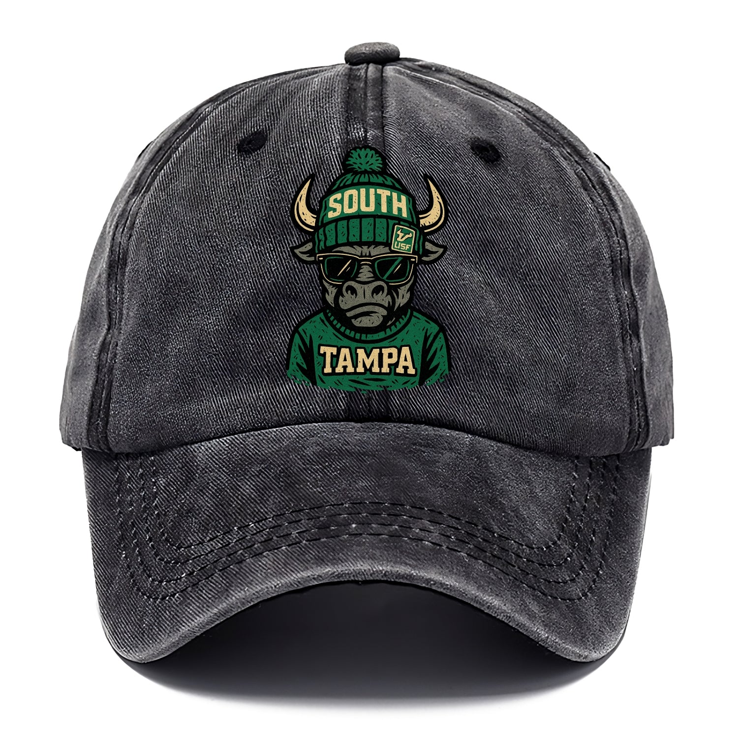 Tampa Bull wearing South Florida beanie with USF patch - Classic Cap - Graphite