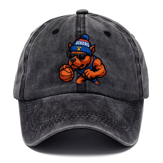 Philly Pitbull wearing Sixers beanie with Liberty Bell and wayfarer sunglasses - Classic Cap - Graphite