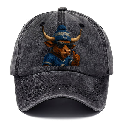 Texas Longhorn wearing Cowboys silver and blue beanie with star and wayfarer - Classic Cap - Graphite