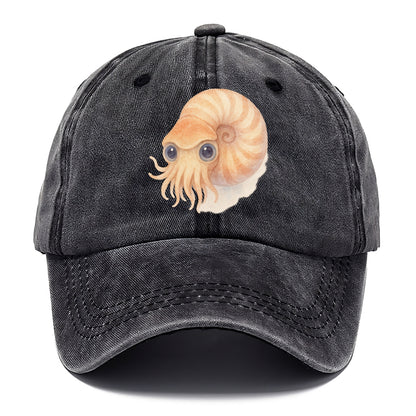 Baby Nautilus - spiral shell, tentacles peeking, ancient eyes, front-facing, living - Classic Cap - Graphite