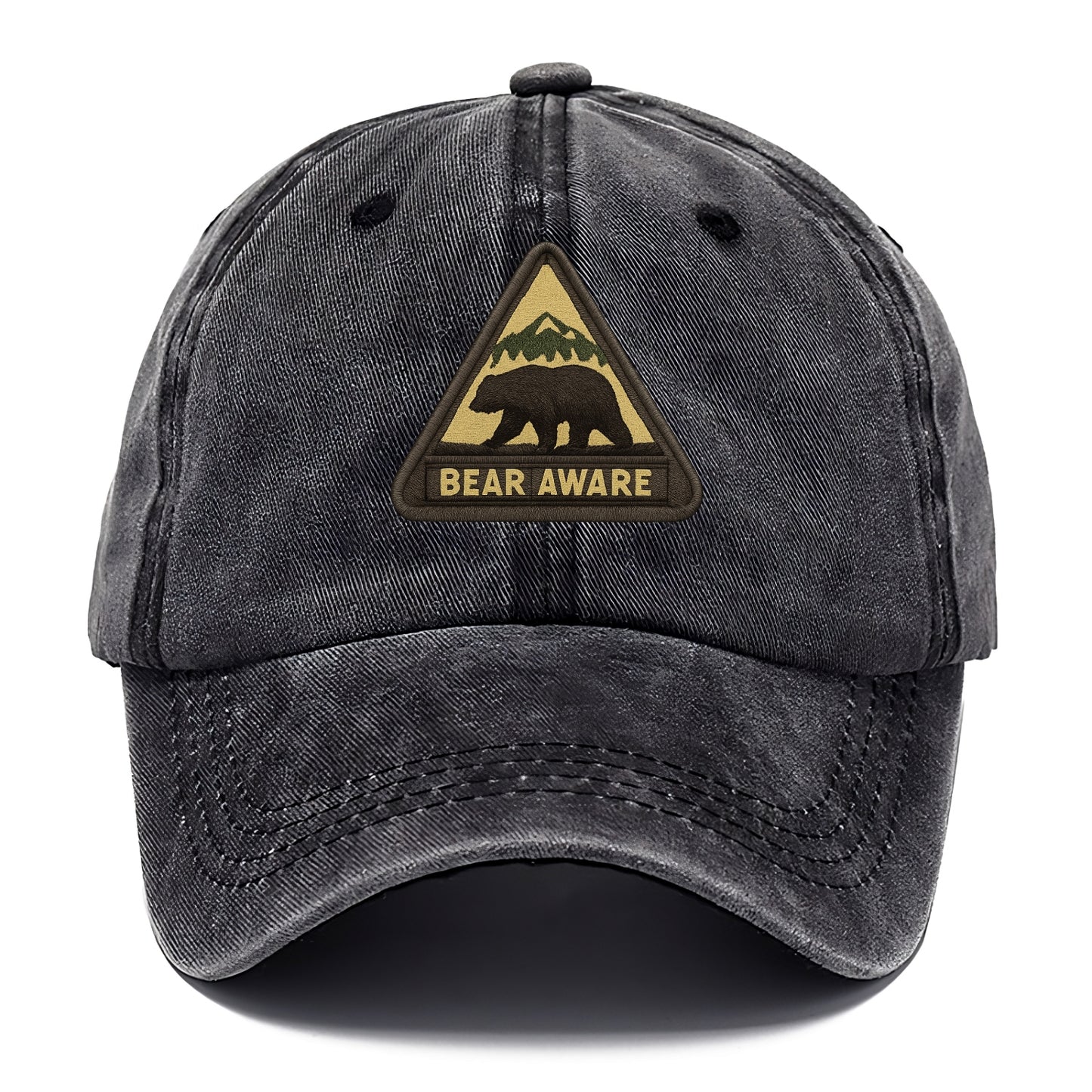 BEAR AWARE - bear silhouette warning in brown and yellow , wilderness safety - Classic Cap - Graphite