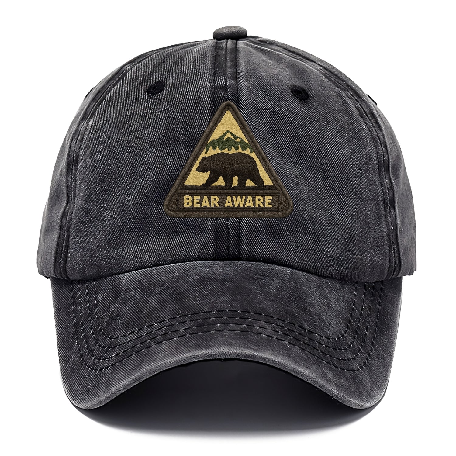 BEAR AWARE - bear silhouette warning in brown and yellow , wilderness safety - Classic Cap - Graphite