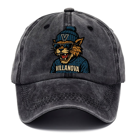 Villanova Wildcat wearing Villanova beanie with V patch - Classic Cap - Graphite