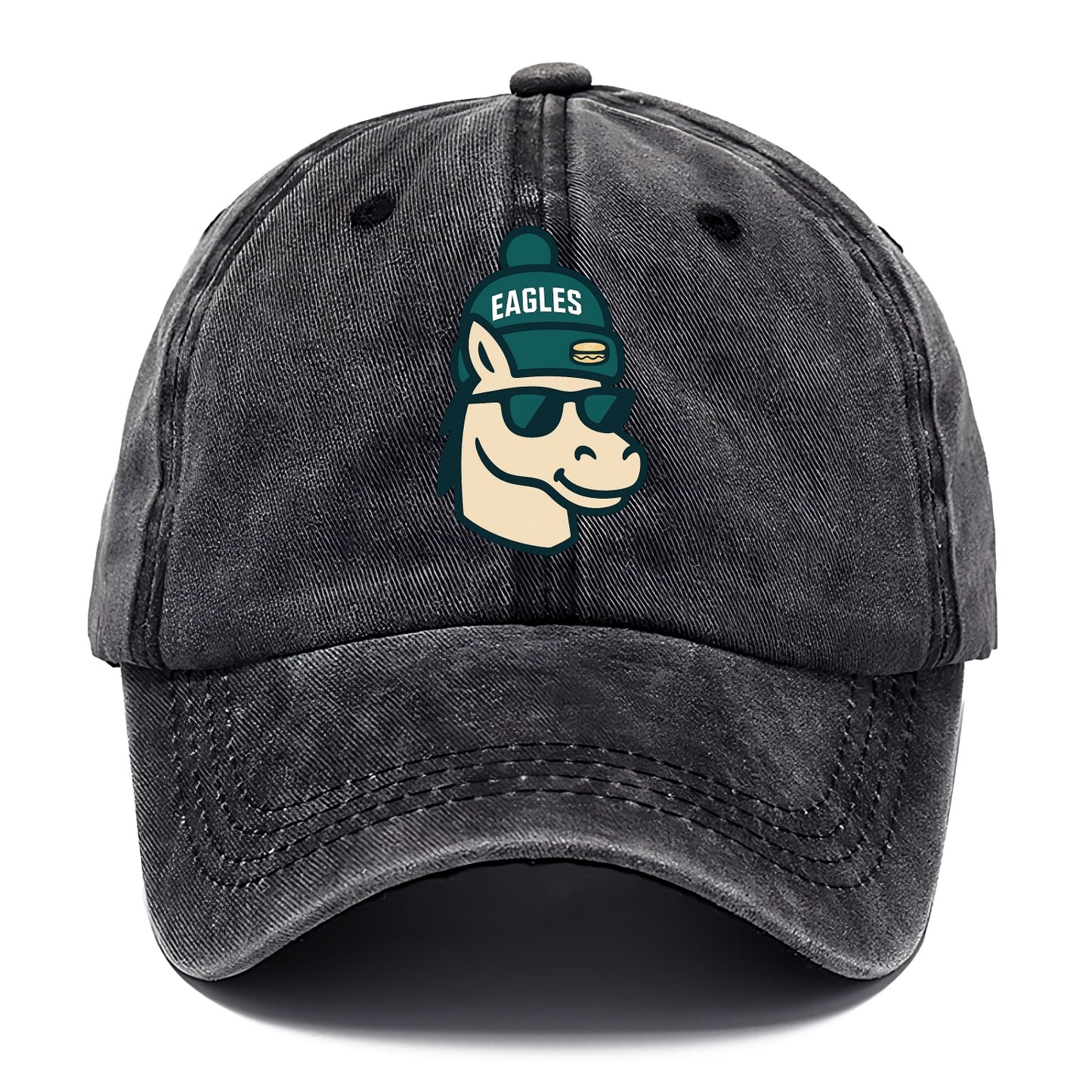 Philadelphia Horse wearing Eagles beanie with cheesesteak patch and wayfarer - Classic Cap - Graphite