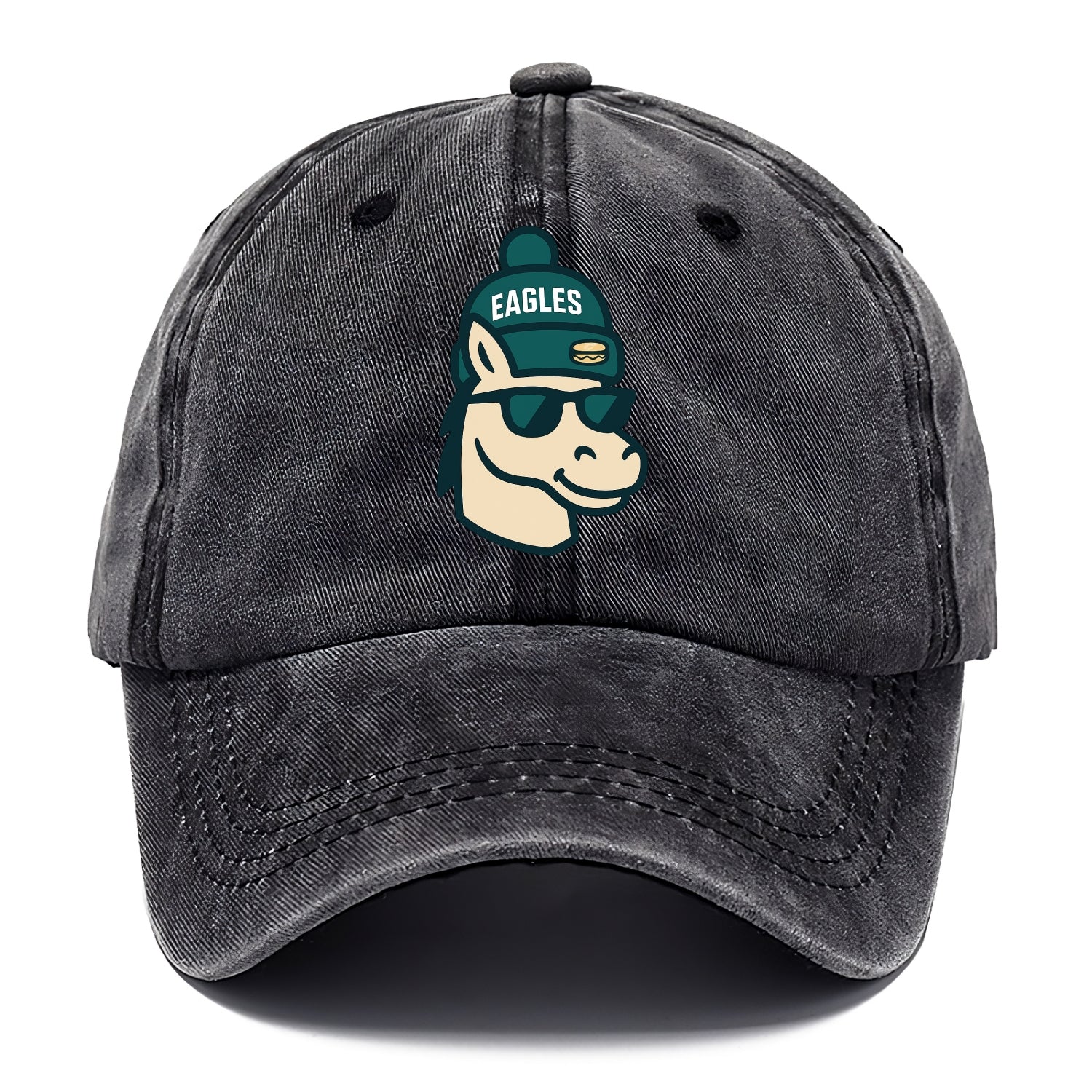 Philadelphia Horse wearing Eagles beanie with cheesesteak patch and wayfarer - Classic Cap - Graphite