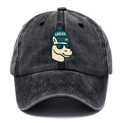 Philadelphia Horse wearing Eagles beanie with cheesesteak patch and wayfarer - Classic Cap - Graphite