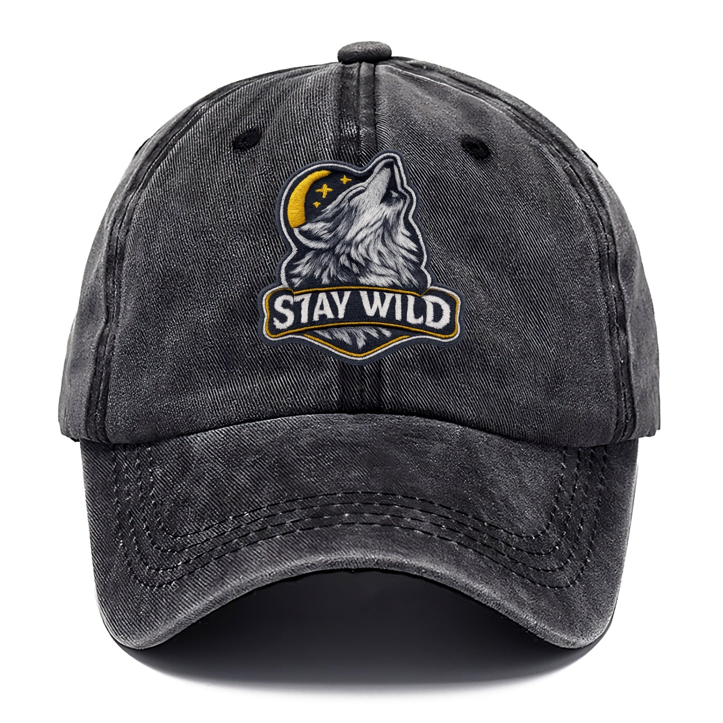 STAY WILD - wolf with text in gray , free spirit - Classic Cap - Graphite
