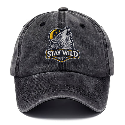 STAY WILD - wolf with text in gray , free spirit - Classic Cap - Graphite