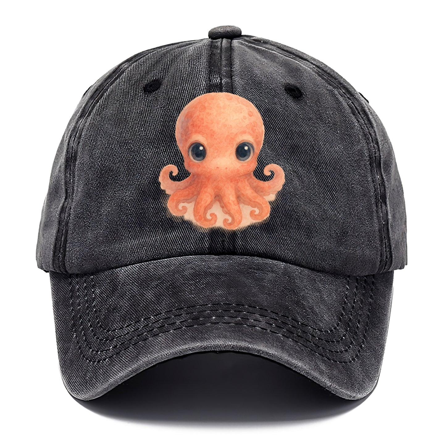 Baby Octopus - red-orange, eight tiny tentacles curled, large intelligent eyes, - Classic Cap - Graphite