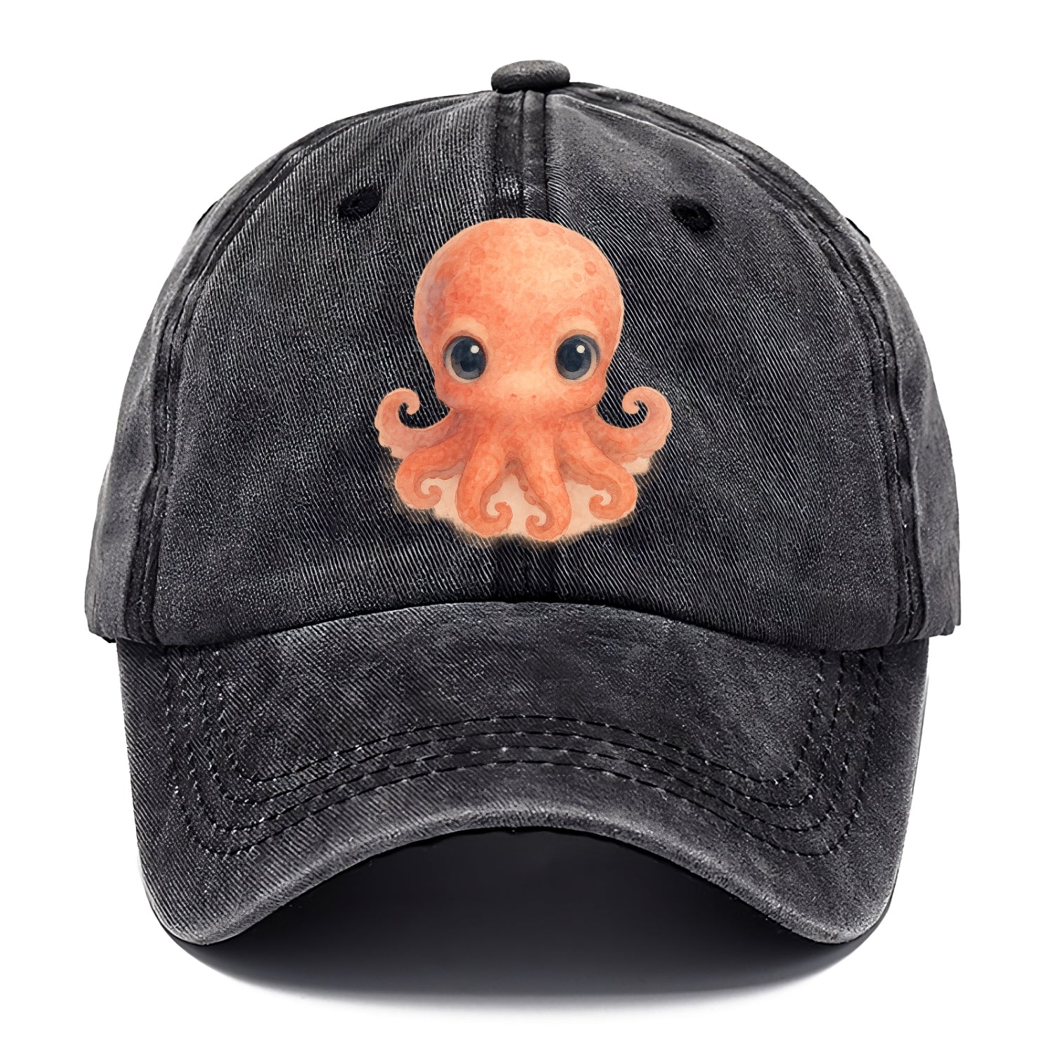 Baby Octopus - red-orange, eight tiny tentacles curled, large intelligent eyes, - Classic Cap - Graphite