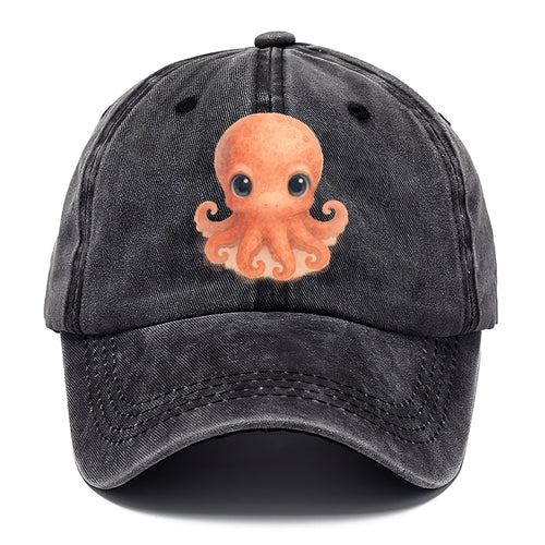 Baby Octopus - red-orange, eight tiny tentacles curled, large intelligent eyes, - Classic Cap