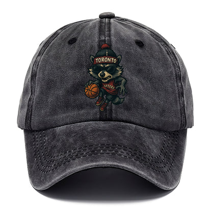 Toronto Raccoon wearing Raptors beanie with CN Tower patch and wayfarer sunglasses - Classic Cap - Graphite