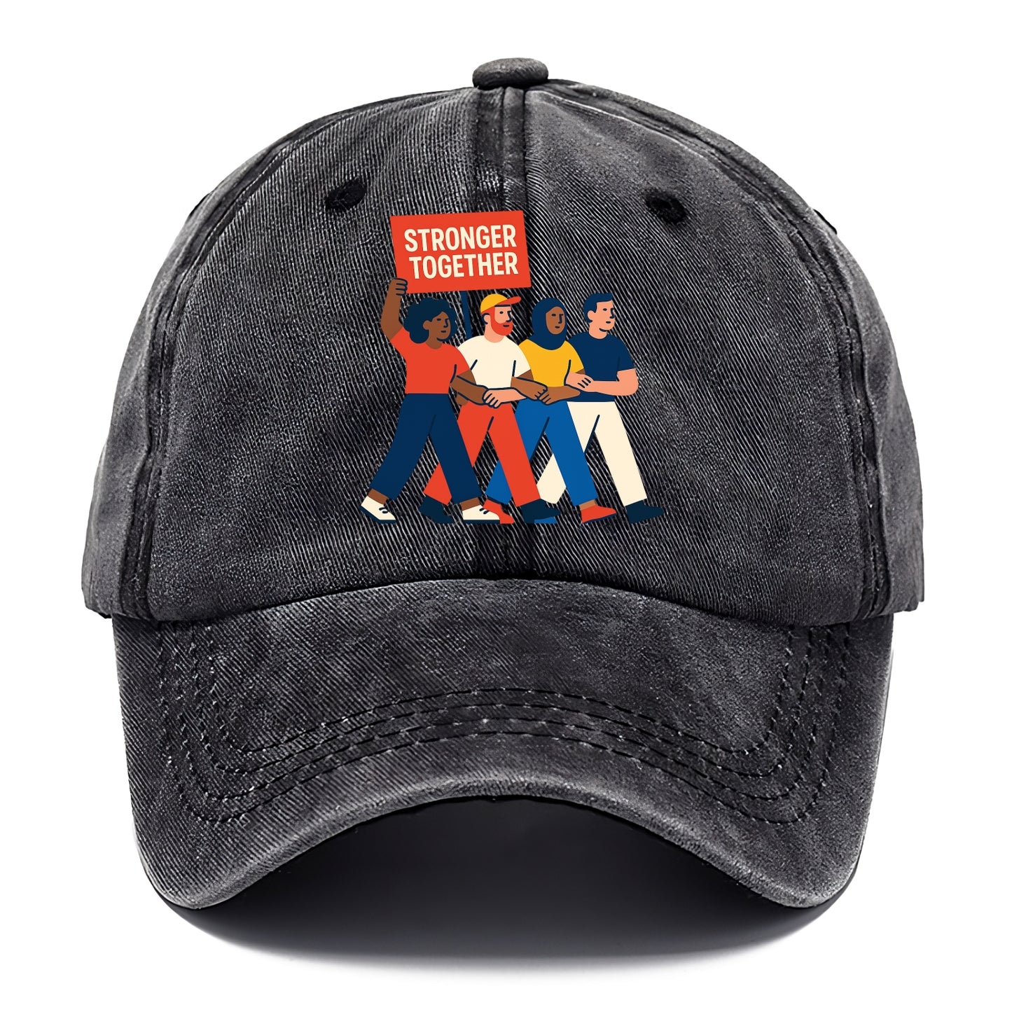 Peaceful protesters marching with linked arms - "Stronger Together" - solidarity - Classic Cap - Graphite