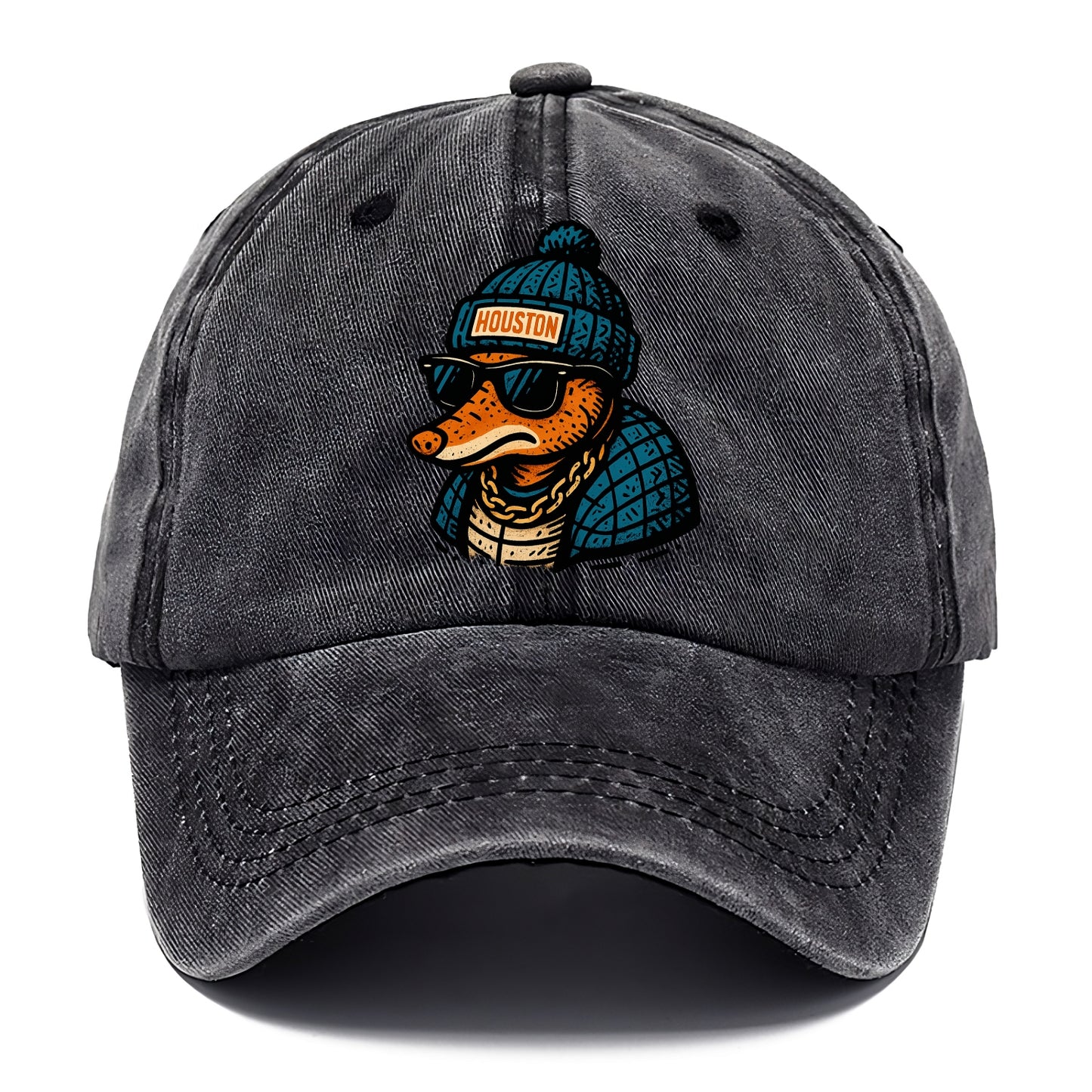 Houston Armadillo wearing Houston beanie with pom pom and wayfarer sunglasses - Classic Cap - Graphite