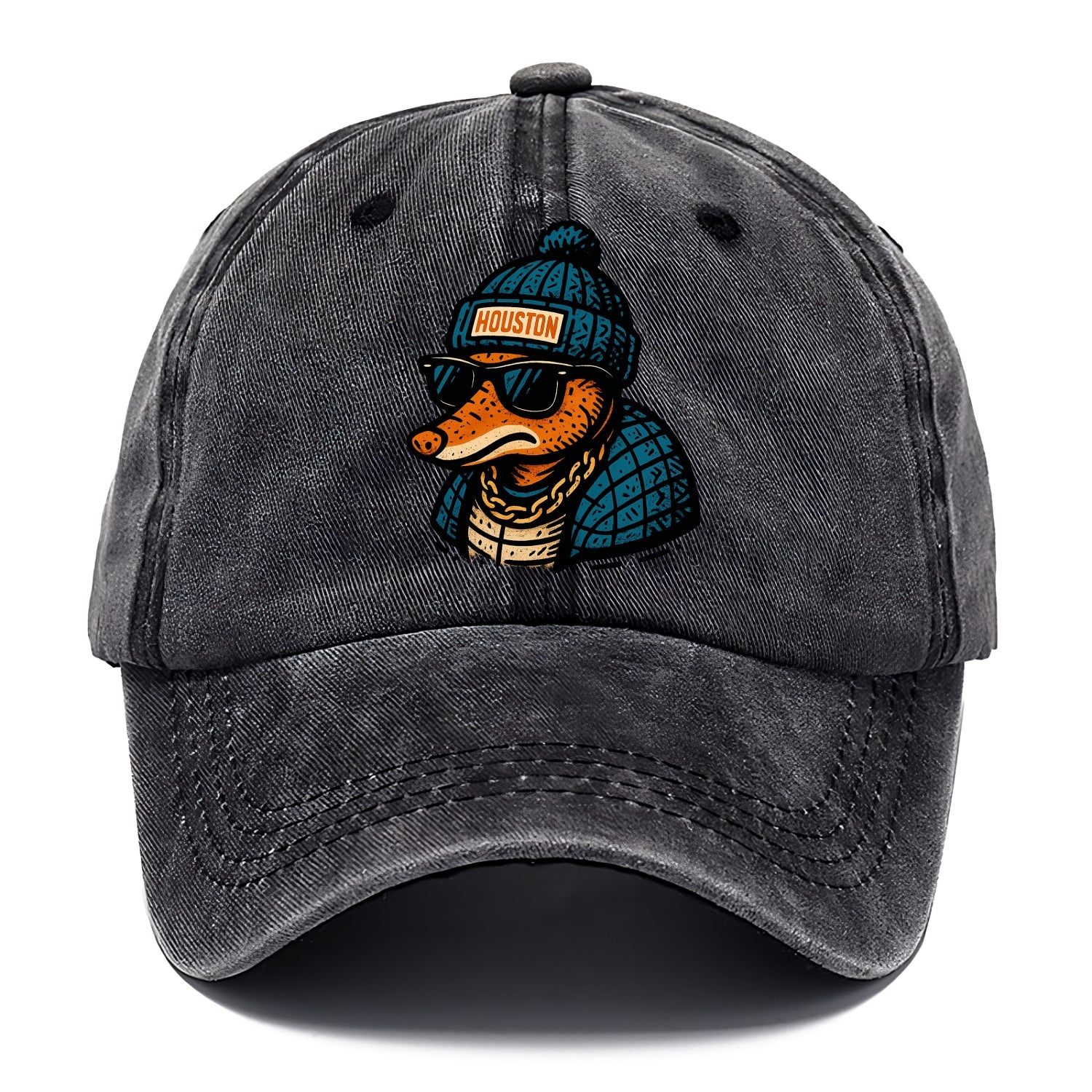 Houston Armadillo wearing Houston beanie with pom pom and wayfarer sunglasses - Classic Cap - Graphite