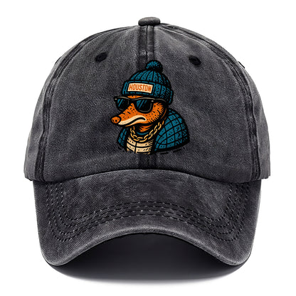 Houston Armadillo wearing Houston beanie with pom pom and wayfarer sunglasses - Classic Cap - Graphite