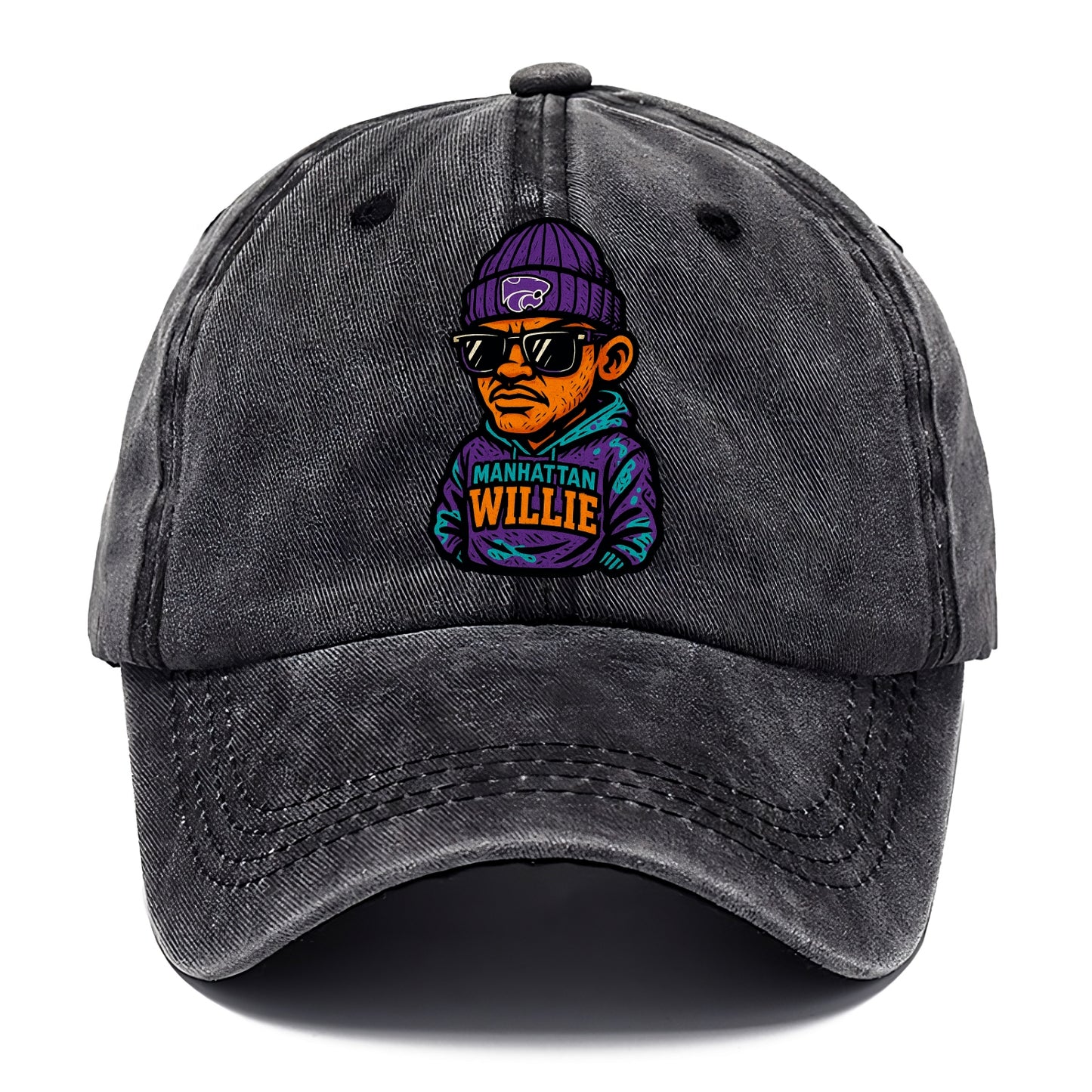 Manhattan Willie wearing Kansas State beanie with powercat patch - Classic Cap - Graphite