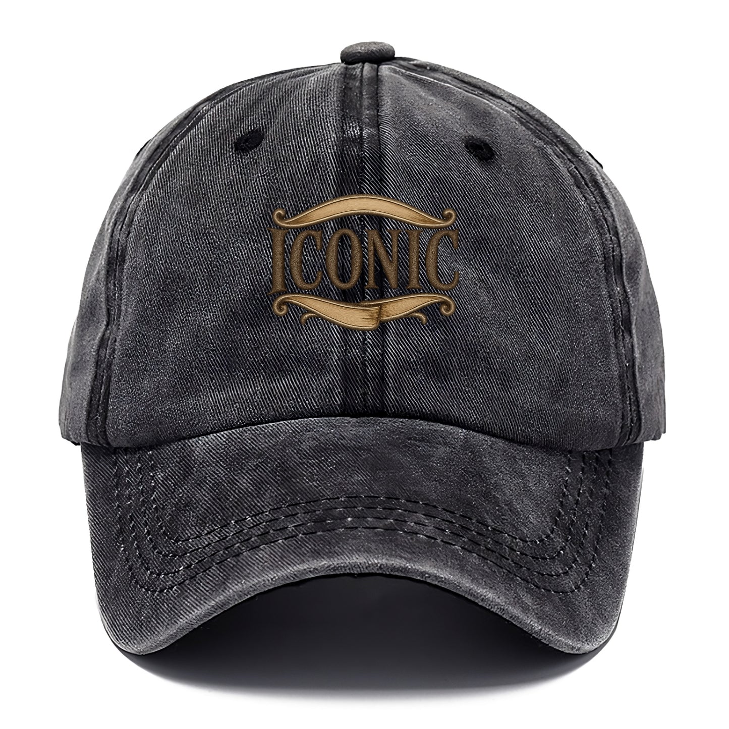 Bold typography design - "ICONIC" - instantly recognizable, trendsetter - Classic Cap - Graphite