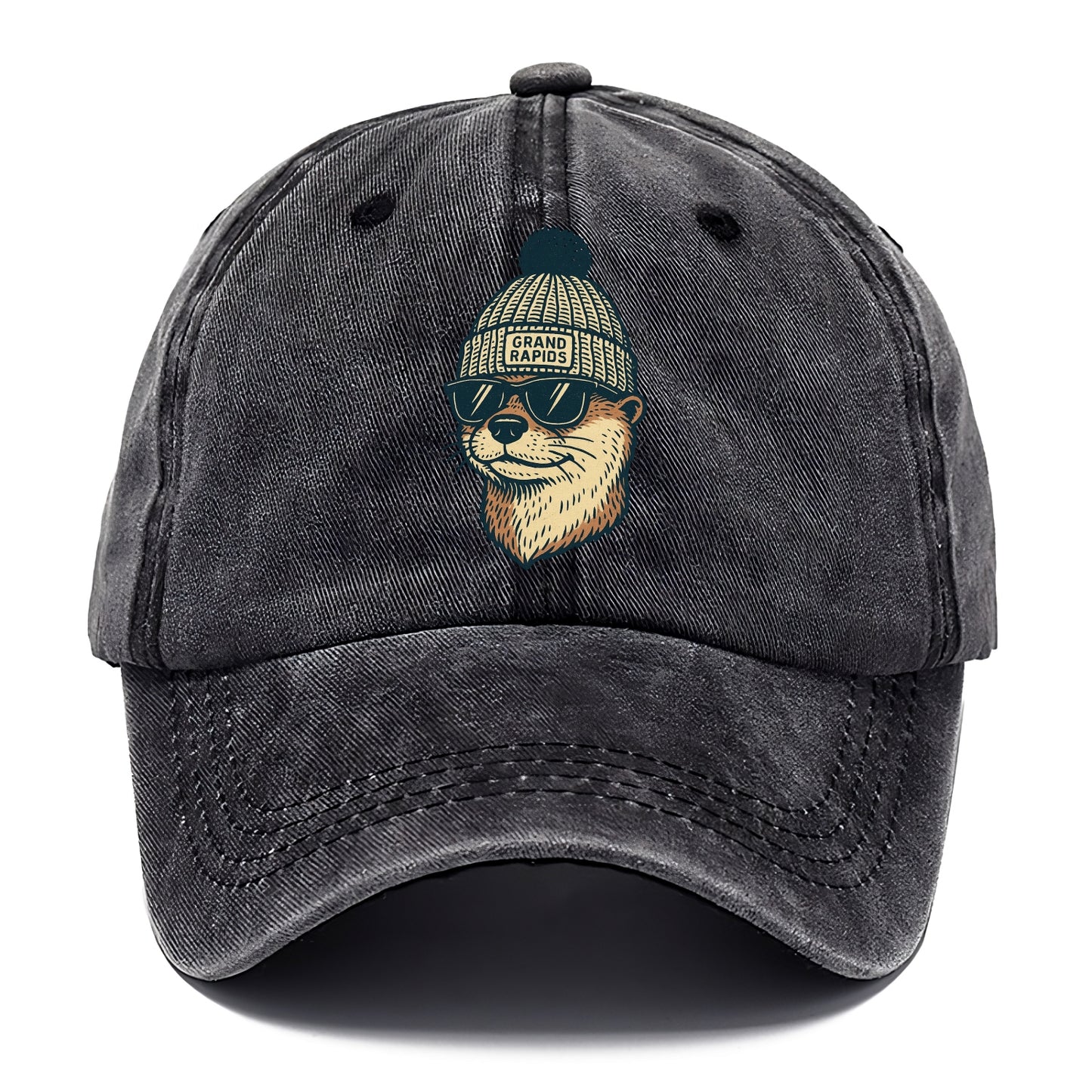Grand Rapids River Otter wearing Grand Rapids beanie with pom pom and wayfarer - Classic Cap - Graphite