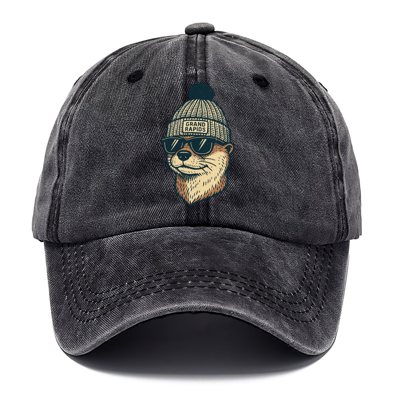 Grand Rapids River Otter wearing Grand Rapids beanie with pom pom and wayfarer - Classic Cap - Graphite
