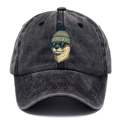 Grand Rapids River Otter wearing Grand Rapids beanie with pom pom and wayfarer - Classic Cap - Graphite