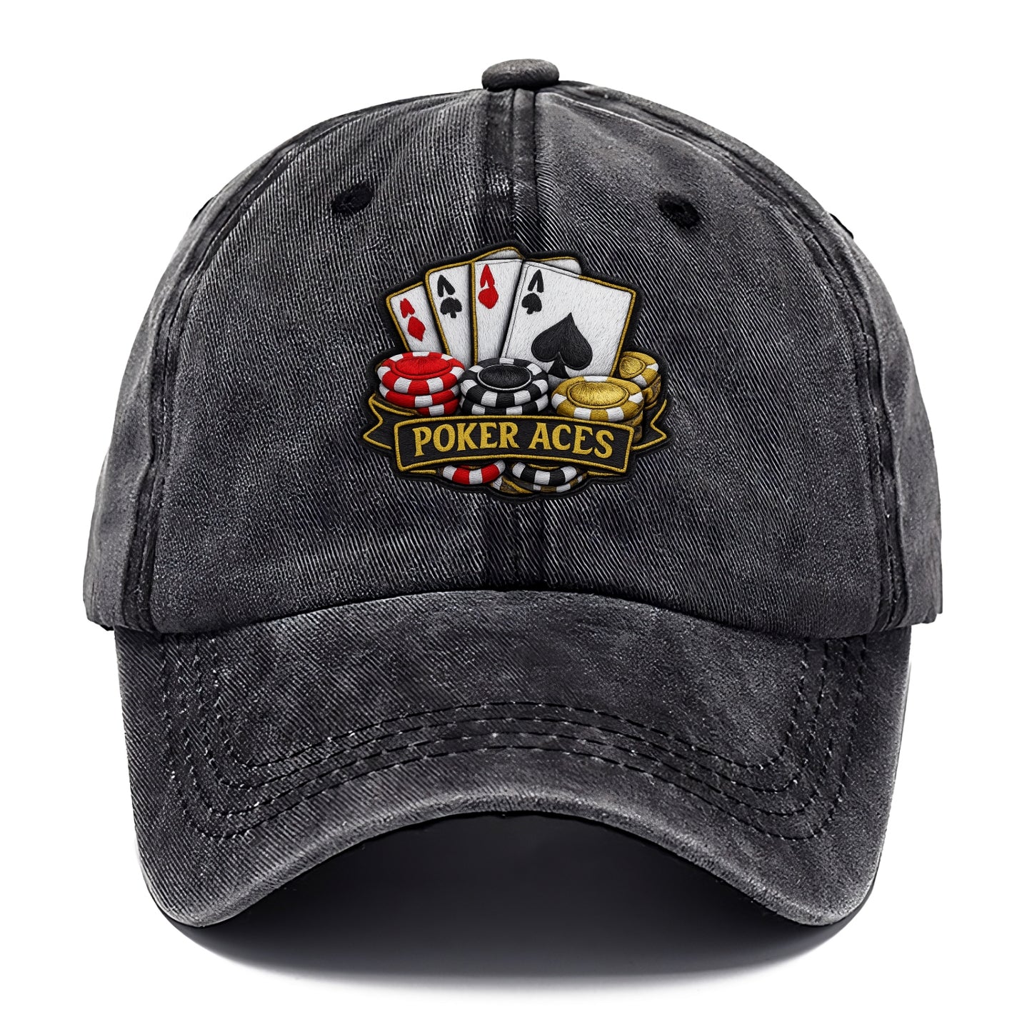 Embroidered patch design - POKER ACES - four aces with chips in red, black and gold - Classic Cap - Graphite