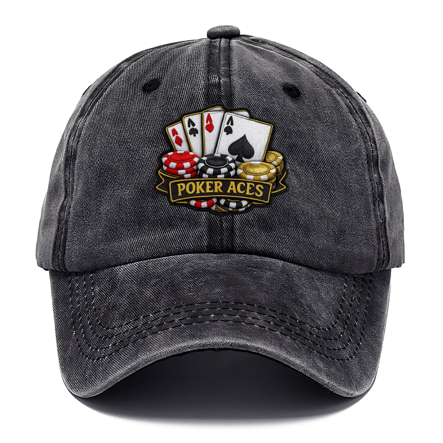 Embroidered patch design - POKER ACES - four aces with chips in red, black and gold - Classic Cap - Graphite