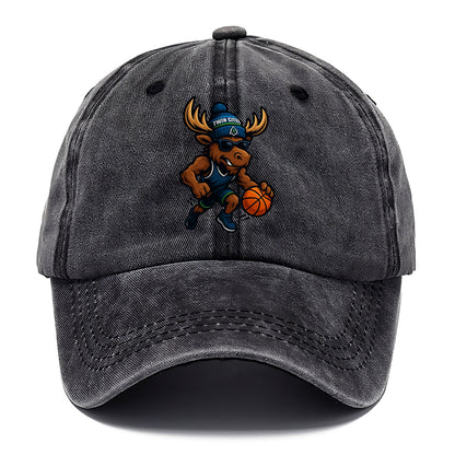 Twin Cities Moose wearing Timberwolves beanie with pine tree patch and wayfarer - Classic Cap - Graphite